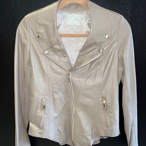 Women’s AMEN Taupe Leather Moto Jacket Size 42